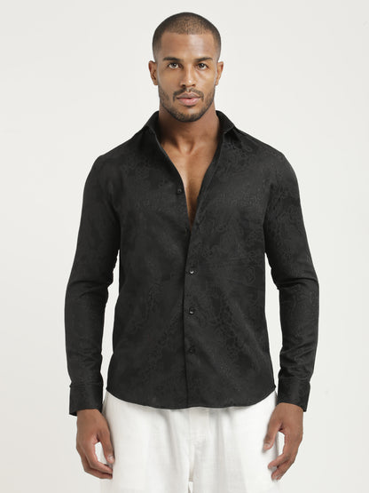 Nylon Self-Design Shirt Black