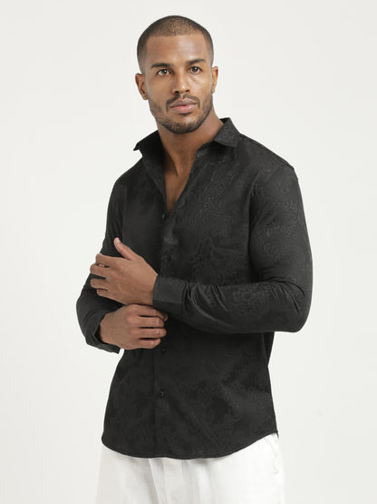 Nylon Self-Design Shirt Black