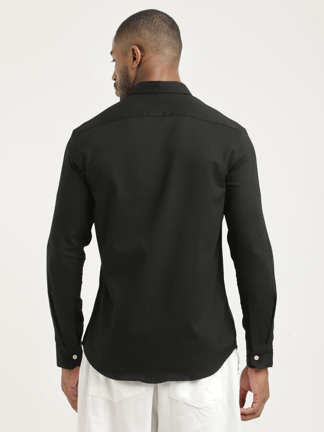 Slim Fit Cotton-Poly Lycra Blend Shirt Black
