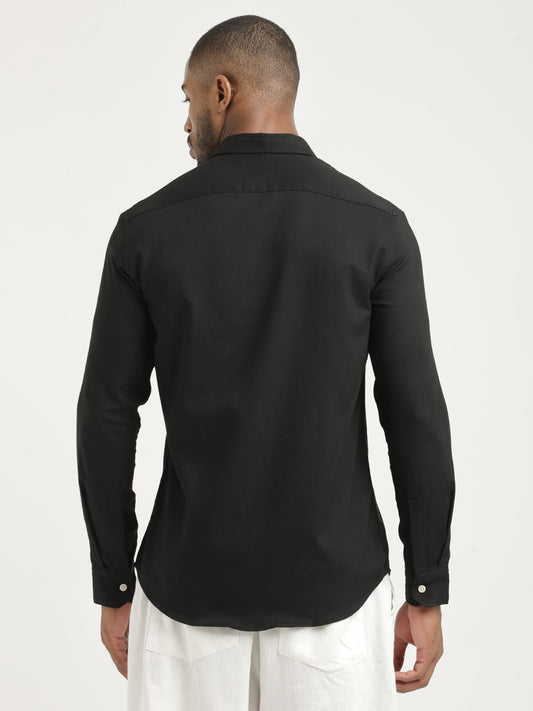 Slim Fit Cotton-Poly Lycra Blend Shirt Black