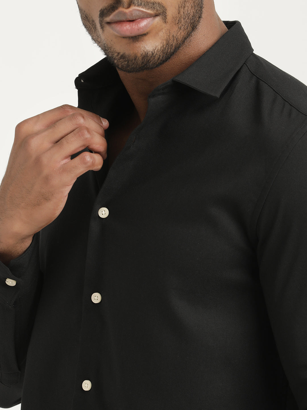 Slim Fit Cotton-Poly Lycra Blend Shirt Black