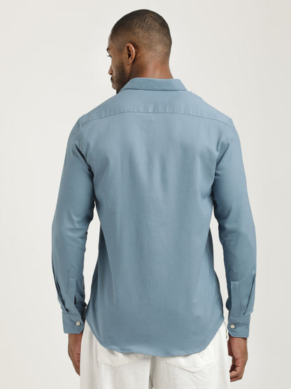 Slim Fit Cotton-Poly Lycra Blend Shirt Lt Blue