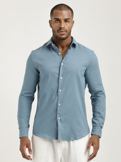 Slim Fit Cotton-Poly Lycra Blend Shirt Lt Blue
