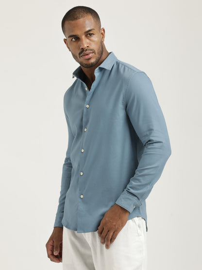 Slim Fit Cotton-Poly Lycra Blend Shirt Lt Blue