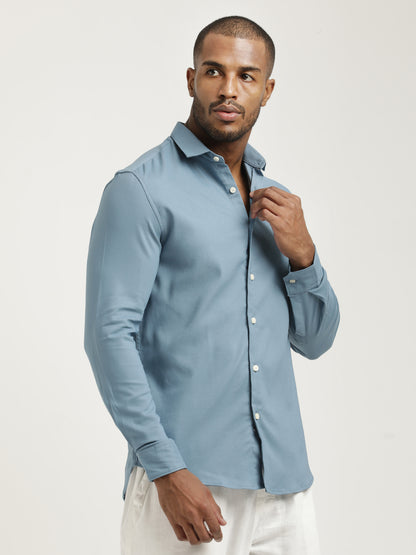 Slim Fit Cotton-Poly Lycra Blend Shirt Lt Blue