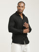 Slim Fit Nylon Shirt with Linen Look Black