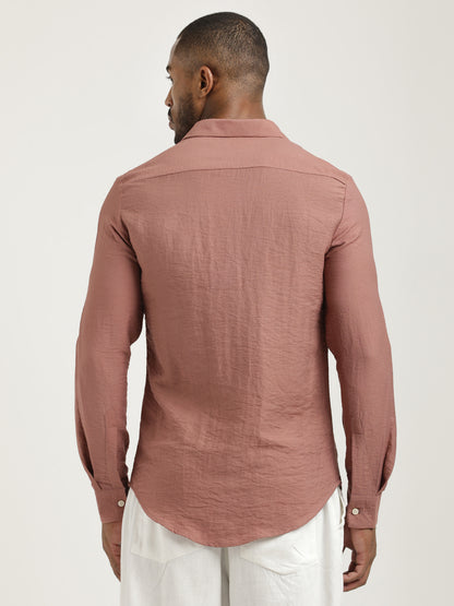 Slim Fit Nylon Shirt with Linen Look Pink