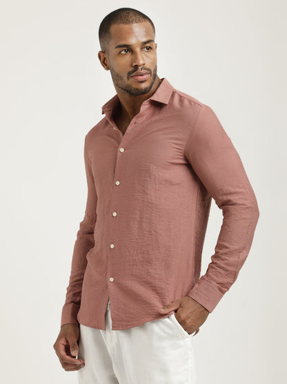 Slim Fit Nylon Shirt with Linen Look Pink