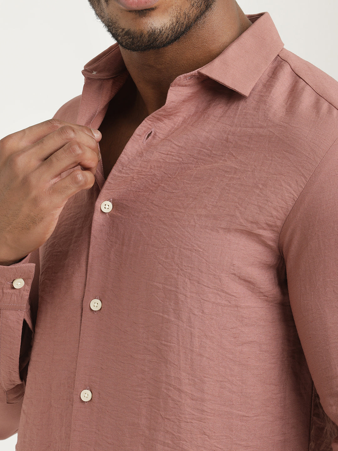 Slim Fit Nylon Shirt with Linen Look Pink