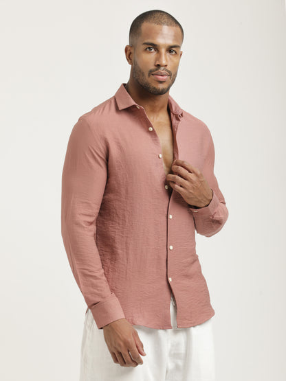 Slim Fit Nylon Shirt with Linen Look Pink