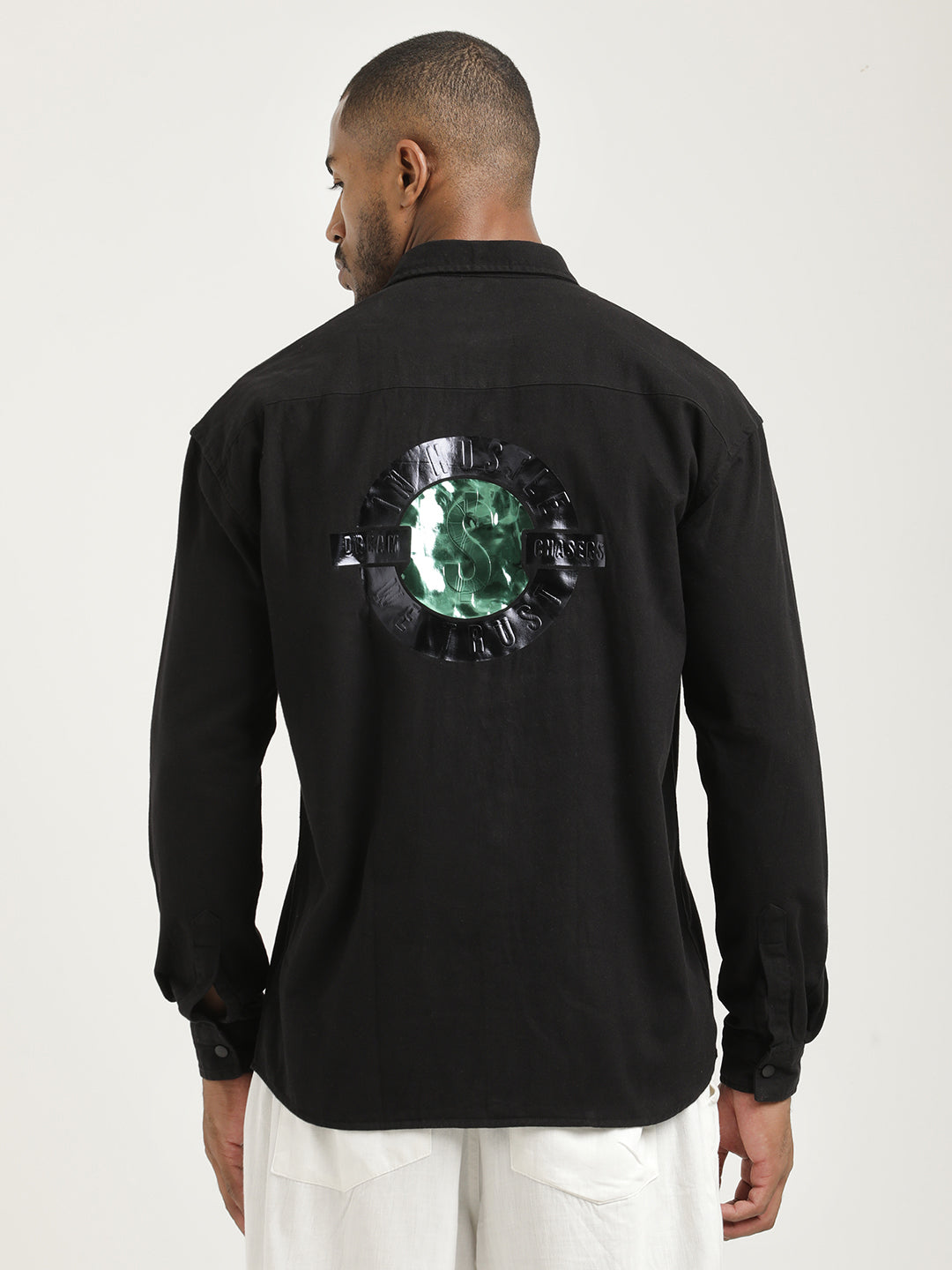 Casual Fit Cotton Shirt with Double Pockets Black