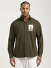 Slim Fit Cotton Shirt with Graphic Stickers Olive