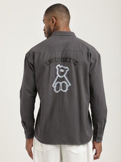 Casual Fit Cotton Shirt with Double Pockets Grey