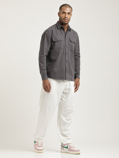 Casual Fit Cotton Shirt with Double Pockets Grey