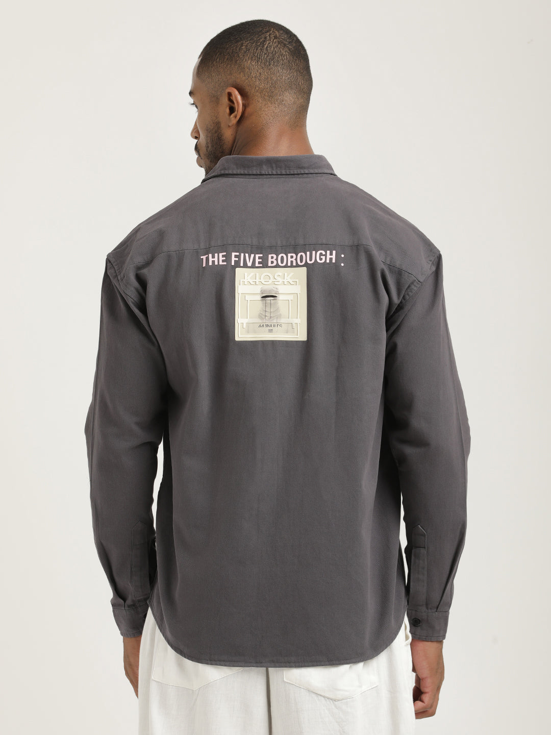 Slim Fit Cotton Shirt with Graphic Stickers Dk Grey