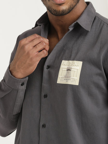 Slim Fit Cotton Shirt with Graphic Stickers Dk Grey