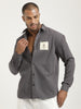Slim Fit Cotton Shirt with Graphic Stickers Dk Grey