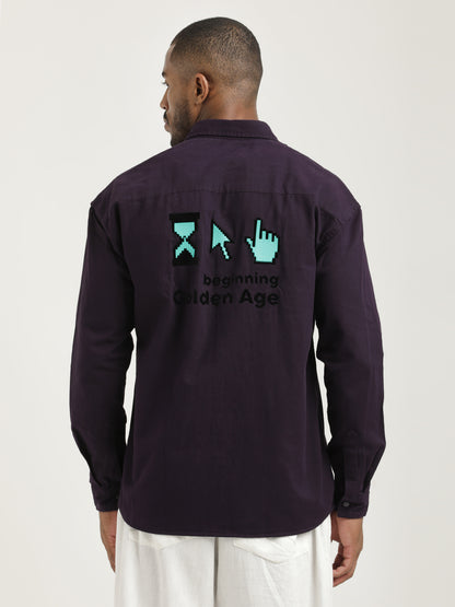 Casual Fit Cotton Shirt with Double Pockets Purple