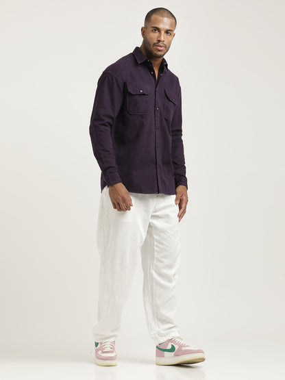 Casual Fit Cotton Shirt with Double Pockets Purple