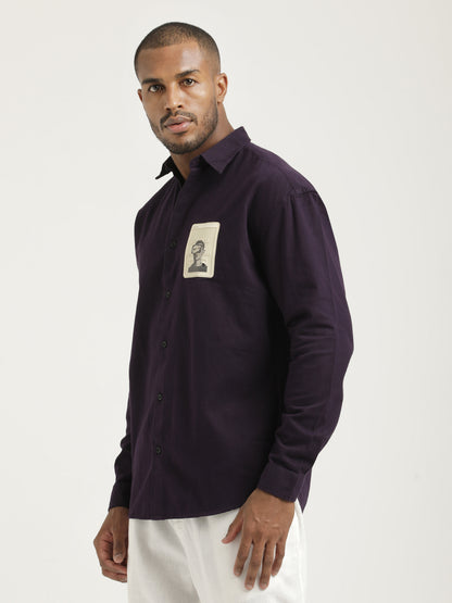 Slim Fit Cotton Shirt with Graphic Stickers Indigo