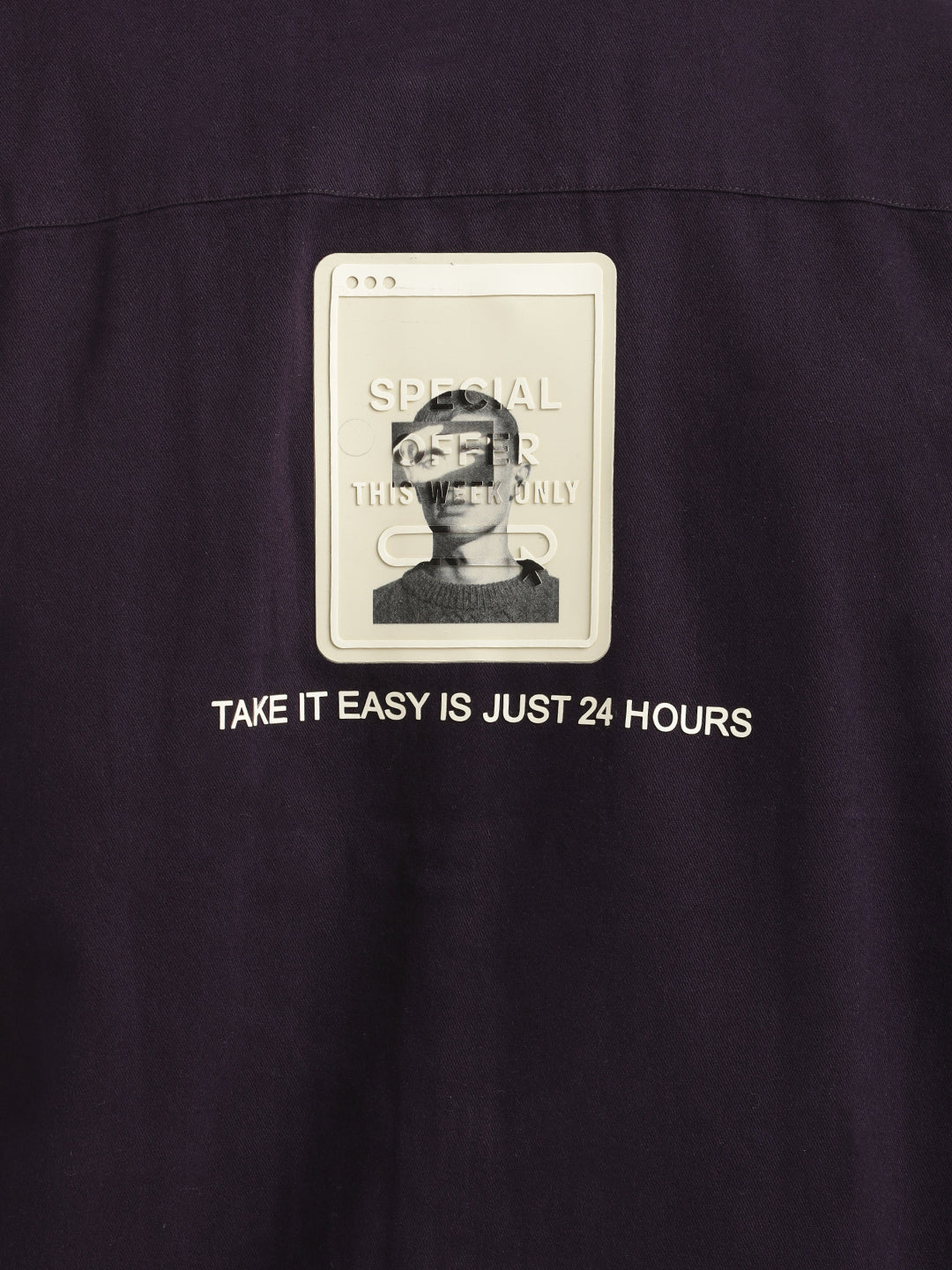 Slim Fit Cotton Shirt with Graphic Stickers Indigo