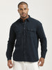 Casual Fit Cotton Shirt with Double Pockets Navy