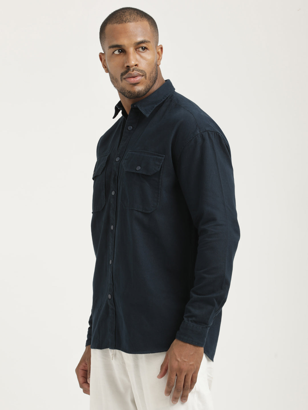 Casual Fit Cotton Shirt with Double Pockets Navy