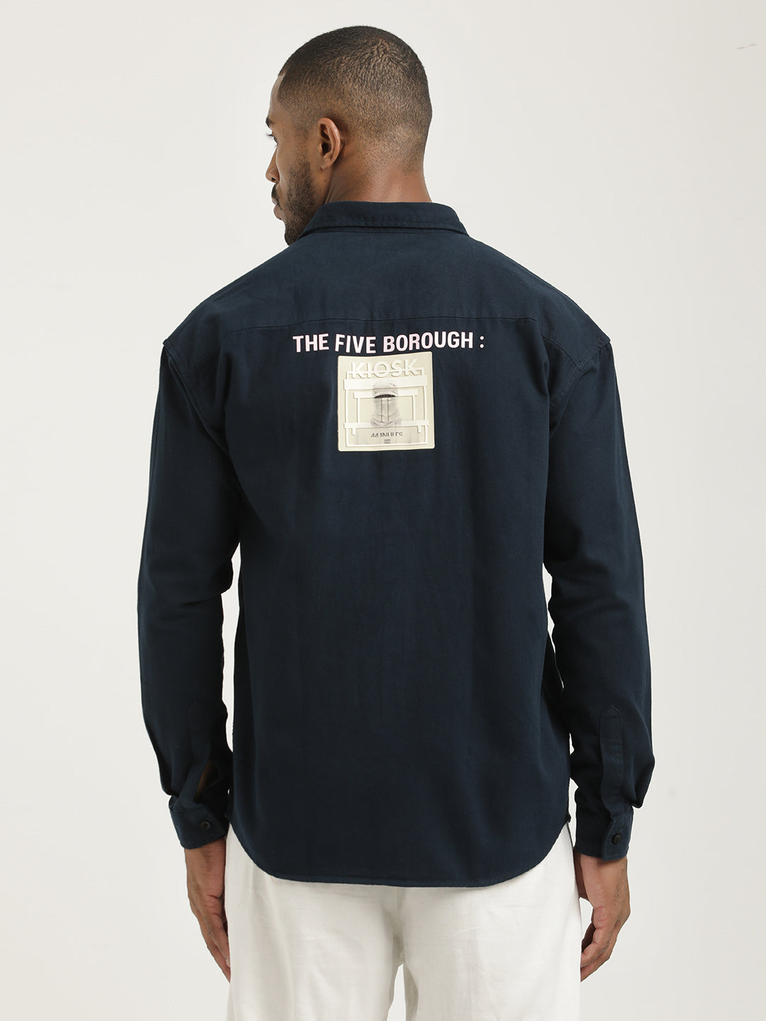 Slim Fit Cotton Shirt with Graphic Stickers Navy