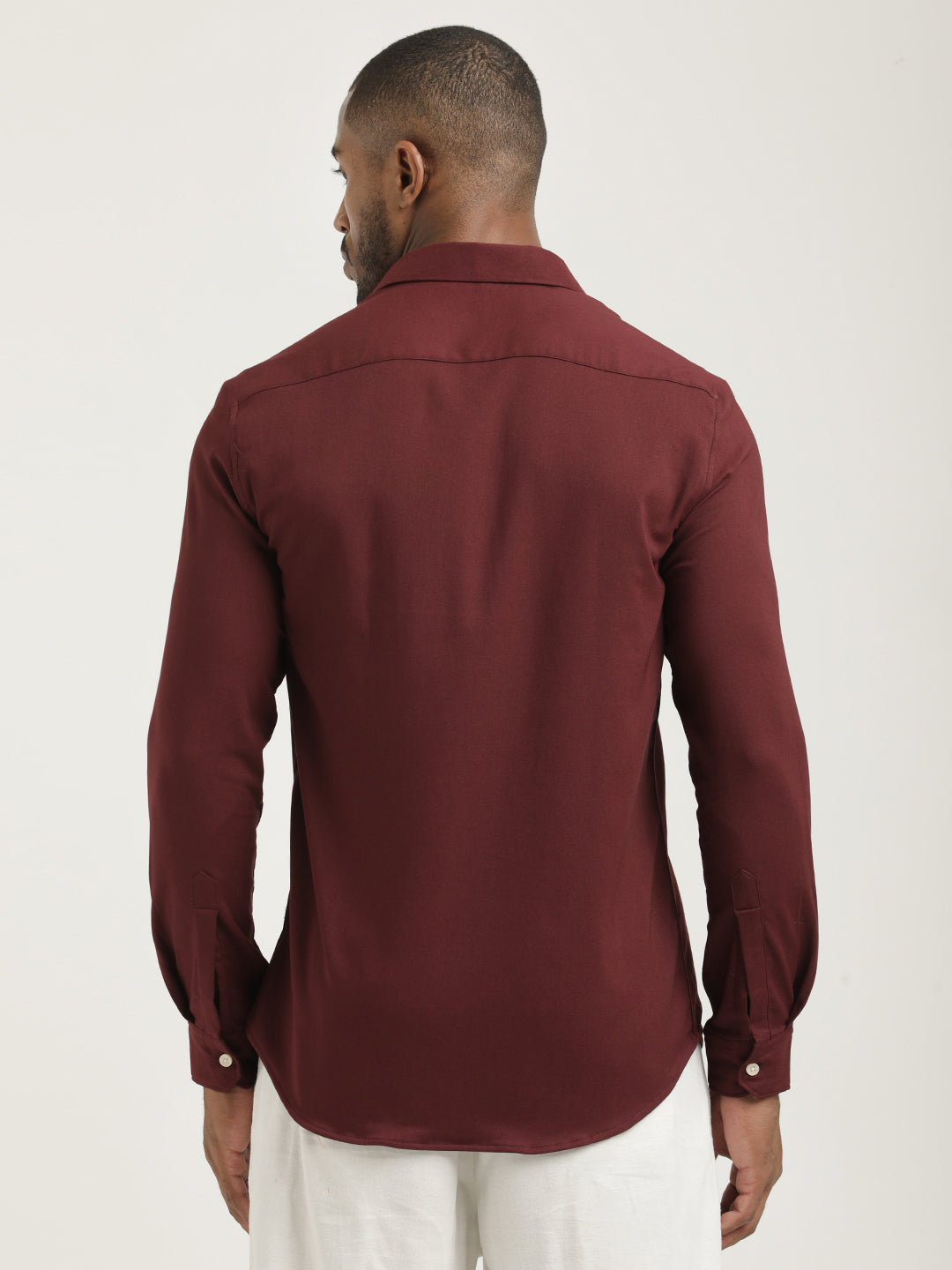 Slim Fit Cotton-Poly Lycra Blend Shirt Maroon