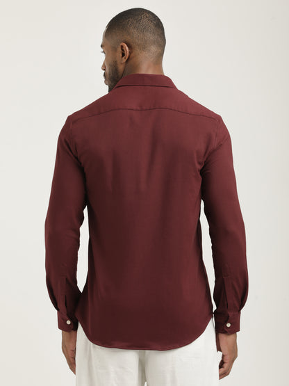 Slim Fit Cotton-Poly Lycra Blend Shirt Maroon