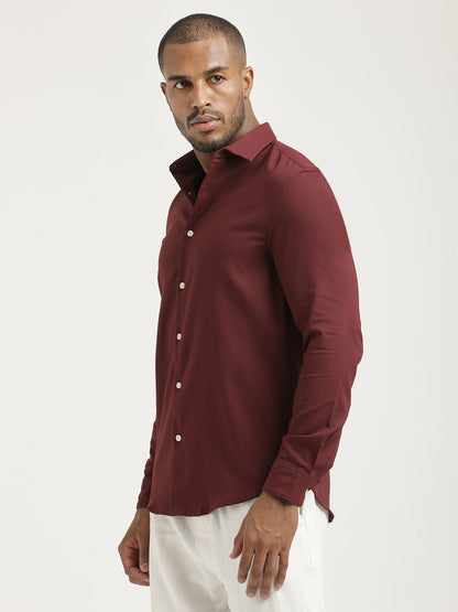 Slim Fit Cotton-Poly Lycra Blend Shirt Maroon