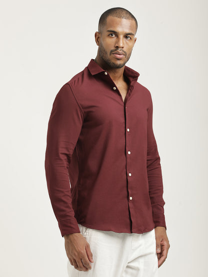 Slim Fit Cotton-Poly Lycra Blend Shirt Maroon