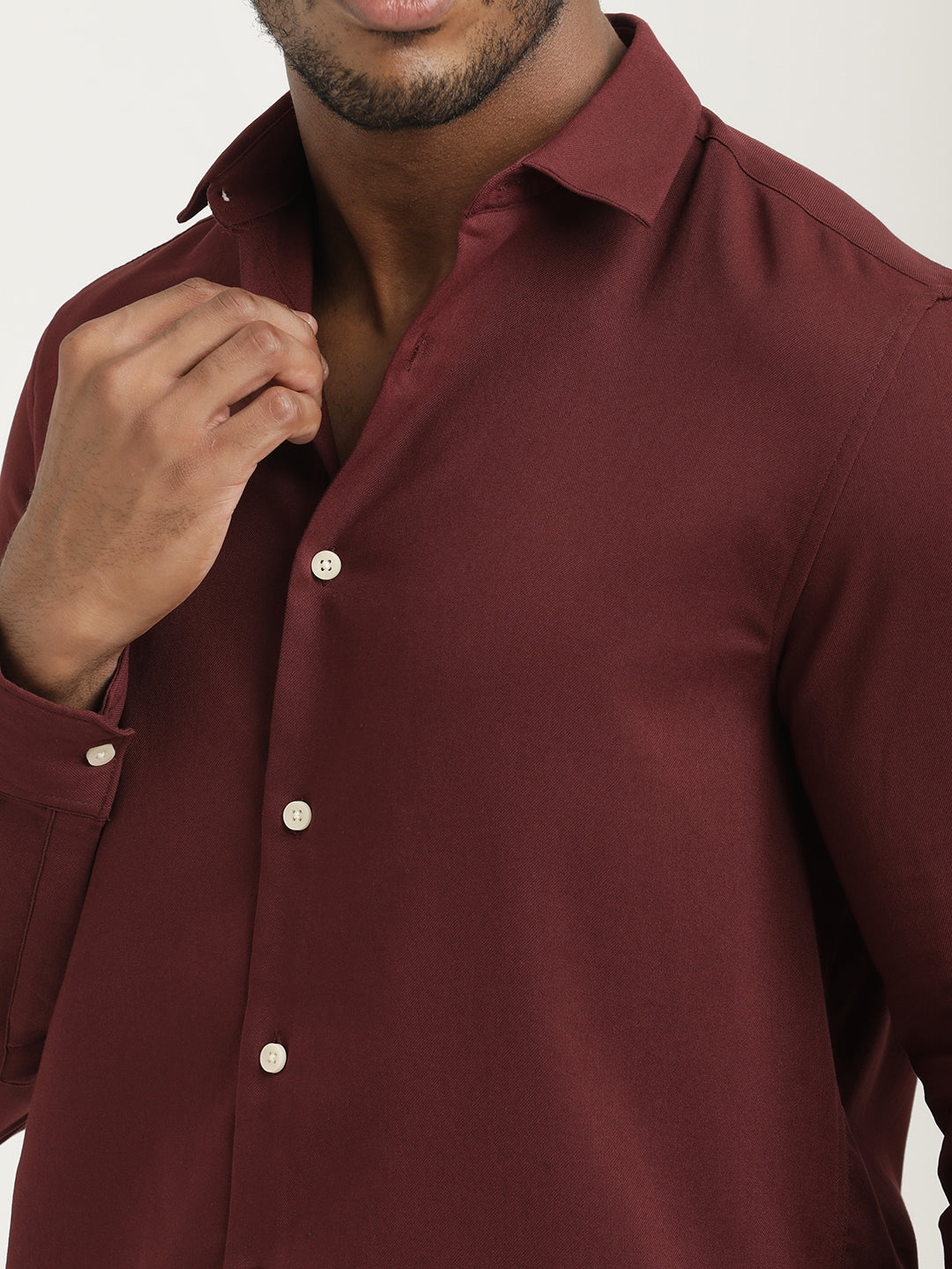 Slim Fit Cotton-Poly Lycra Blend Shirt Maroon