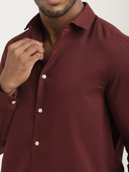 Slim Fit Cotton-Poly Lycra Blend Shirt Maroon