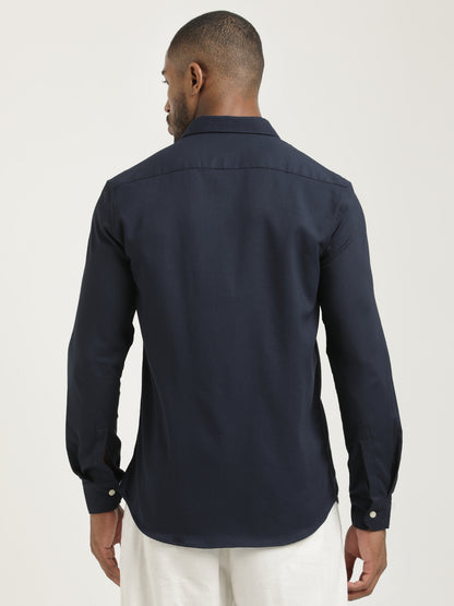 Slim Fit Cotton-Poly Lycra Blend Shirt Navy
