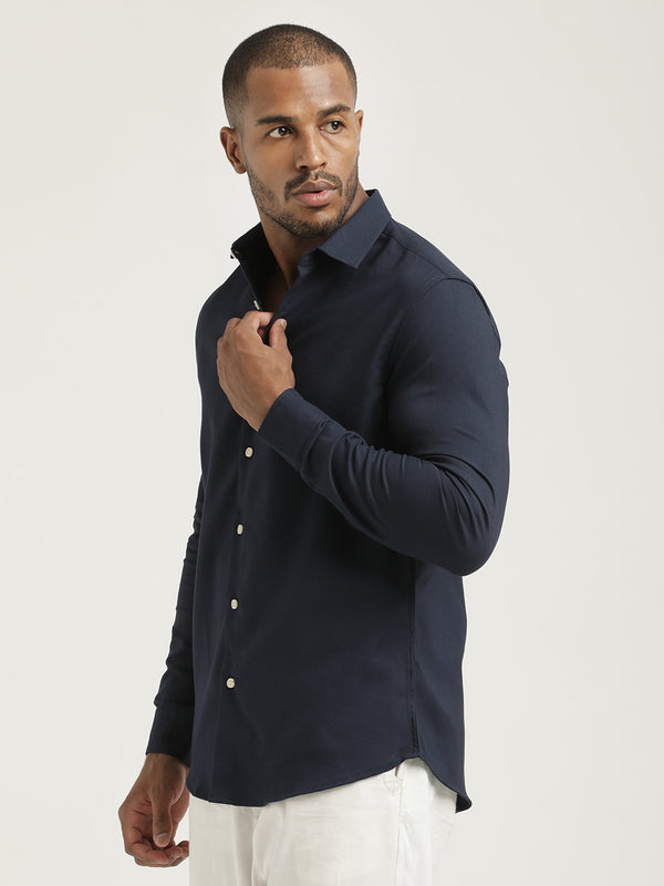 Slim Fit Cotton-Poly Lycra Blend Shirt Navy