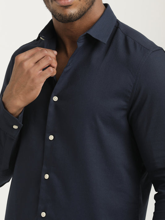 Slim Fit Cotton-Poly Lycra Blend Shirt Navy