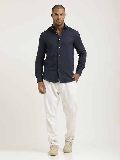 Slim Fit Cotton-Poly Lycra Blend Shirt Navy