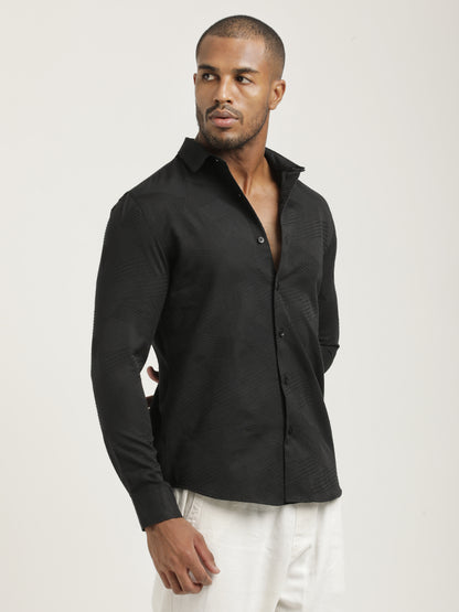 Nylon Self-Design Shirt Black