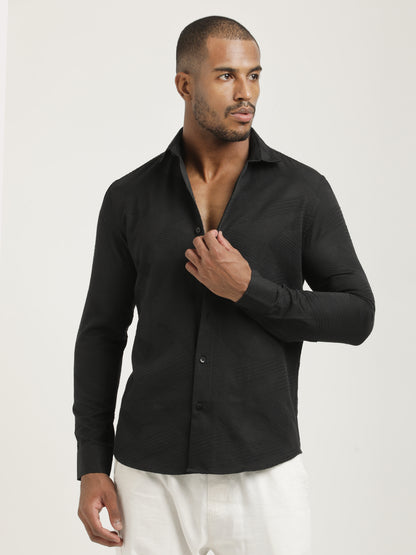 Nylon Self-Design Shirt Black