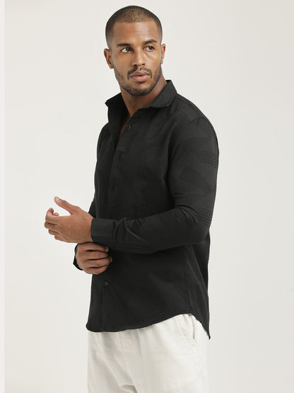 Nylon Self-Design Shirt Black