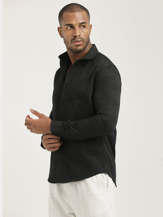 Nylon Self-Design Shirt Black