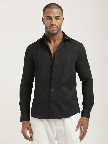 Nylon Self-Design Shirt Black