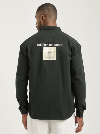 Slim Fit Cotton Shirt with Graphic Stickers Dk Green