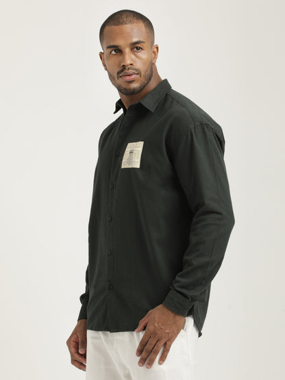 Slim Fit Cotton Shirt with Graphic Stickers Dk Green