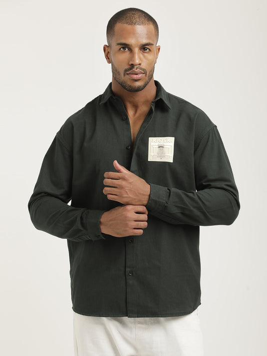Slim Fit Cotton Shirt with Graphic Stickers Dk Green