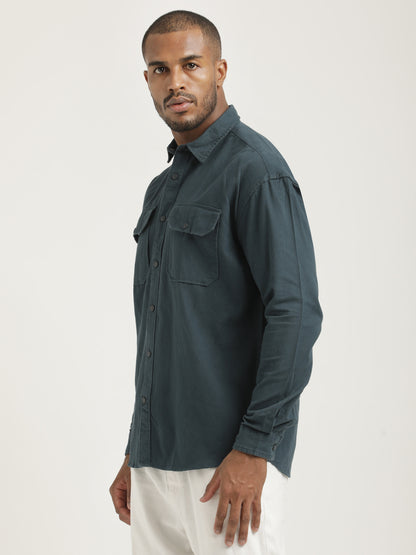 Casual Fit Cotton Shirt with Double Pockets Green