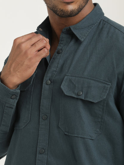 Casual Fit Cotton Shirt with Double Pockets Green