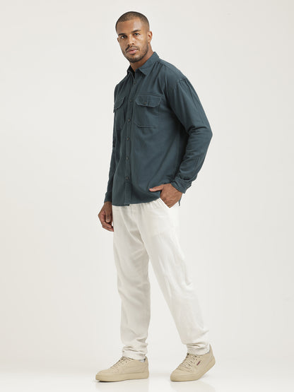 Casual Fit Cotton Shirt with Double Pockets Green