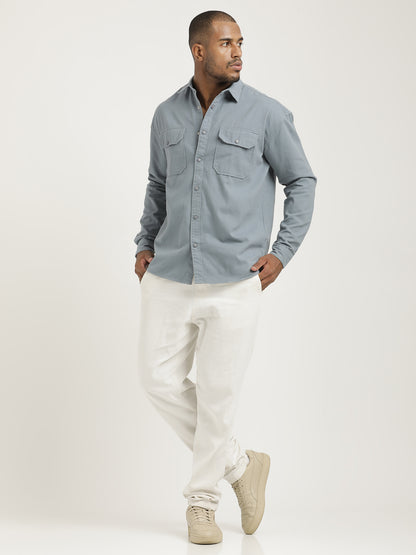Casual Fit Cotton Shirt with Double Pockets Blue